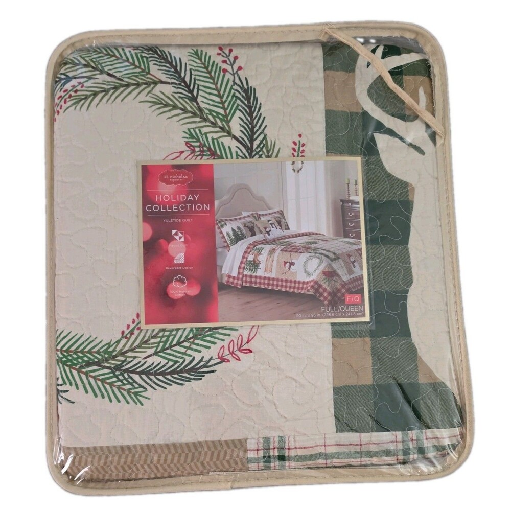 NIP Full/Queen St Nicholas Square Holiday Collection Yuletide Quilt cream/tan